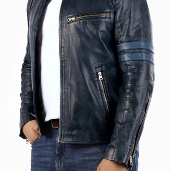 Jild New Leather Inn Real Leather Jacket / Cafe Racer Genuine Lambskin Leather - Picture 7 of 7